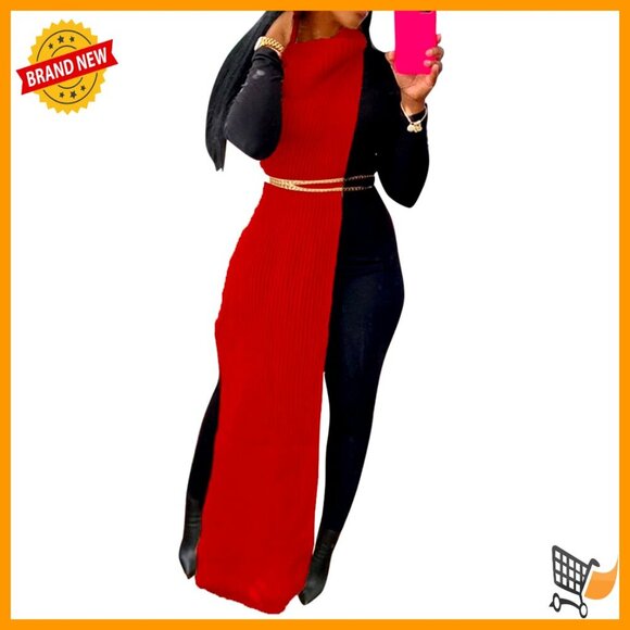 Dresses & Skirts - Sleeveless Turtleneck Sweater Dress Ribbed Knit Pullover Maxi Elegant Chic